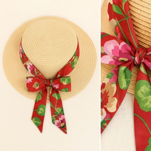 Red Floral Slim Silk Scarf 34in Satin Accessory Hat Head Ponytail Bow Purse No31 - Picture 3 of 8